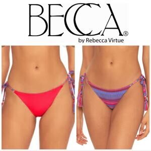 Becca Stripe Therapy Reversible Side Tie Bikini Bottom Medium NWT